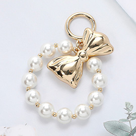 Metal Bow Pearl Beaded Keychain / Bag Charm