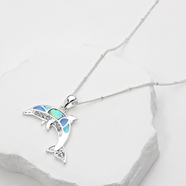 Stone Paved Abalone Sea Glass Dolphin Pendant Necklace