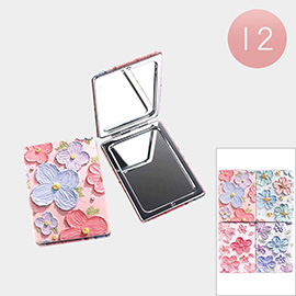 12PCS - Flower Pattern Printed Cosmetic Mirrors