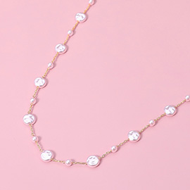 Pearl Disc Station Necklace