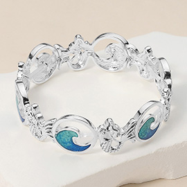 Enamel Wave Antique Metal Mermaid Link Stretch Bracelet