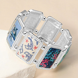 Rectangular Dolphin Epoxy Cluster Link Stretch Bracelet