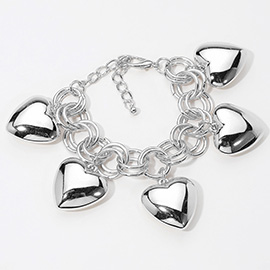 Chunky Metal Heart Charm Station Bracelet