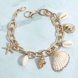 Shell Puka Shell Starfish Charm Station Chain Bracelet