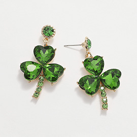 St Patricks Shamrock Clover Stone Dangle Earrings