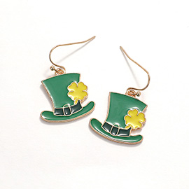 Enamel Leprechaun Hat Dangle Earrings