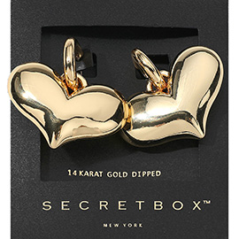 SECRET BOX_14K Gold Dipped Puffy Heart Dangle Huggie Earrings