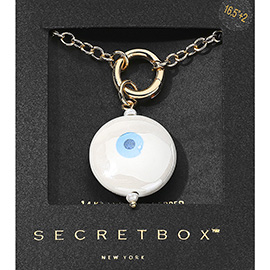 SECRET BOX_14K Gold Dipped Evil Eye Printed Ceramic Ball Pendant Necklace