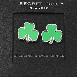 SECRET BOX_Sterling Silver Dipped Enamel Shamrock Clover Stud Earrings