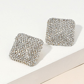 18K Gold Dipped Rhinestone Studded Square Earrings