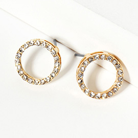 Crystal Rhinestone Paved Open Circle Stud Earrings