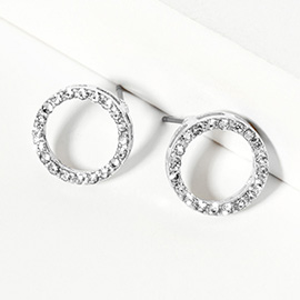 Crystal Rhinestone Paved Open Circle Stud Earrings