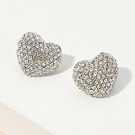 18K Gold Dipped Rhinestone Studded Puffy Heart Stud Earrings