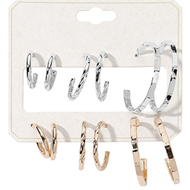 6Pairs - Metal Hoop Earring Set