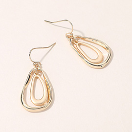 Matte Metal Hammered Double Open Teardrop Dangle Earrings