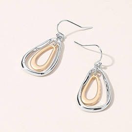 Matte Metal Hammered Double Open Teardrop Dangle Earrings