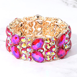 Glass Crystal Oval Round Stretch Evening Bracelet