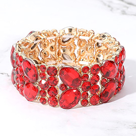 Glass Crystal Oval Round Stretch Evening Bracelet