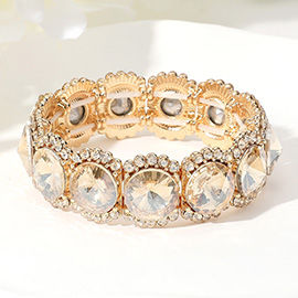 Round Glass Stone Cluster Stretch Evening Bracelet