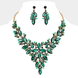 Marquise Glass Stone Cluster Pearl Embellished Vine Evening Necklace