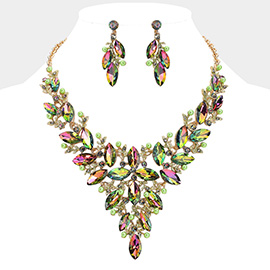 Marquise Glass Stone Cluster Pearl Embellished Vine Evening Necklace