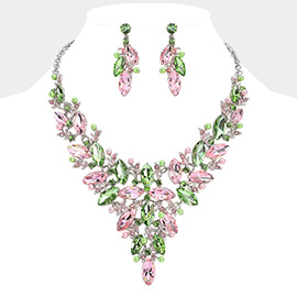 Marquise Glass Stone Cluster Pearl Embellished Vine Evening Necklace