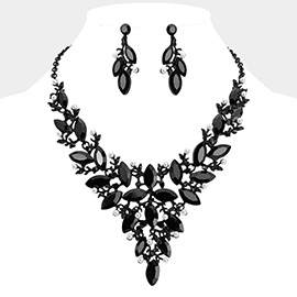 Marquise Glass Stone Cluster Pearl Embellished Vine Evening Necklace