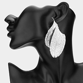 Oversized Textured Metal Leaf Earrings