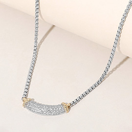 14K Gold Plated Two Tone CZ Stone Paved Bar Pointed Necklace