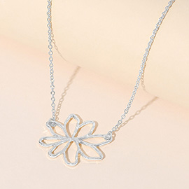 Hammered Metal Open Flower Pendant Necklace