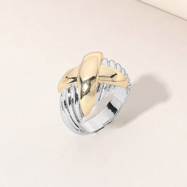 Two Tone Criss Cross Ring