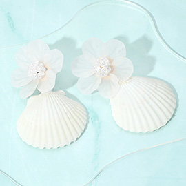 Oversized Flower Pointed Sea Shell Dangle Earrings