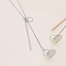 SECRET BOX_Brass Metal Geometric Pearl Tip Necklace