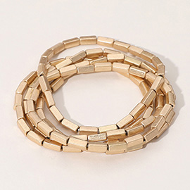 5PCS - Metal Cylinder Beaded Stretch Multi Layered Bracelets