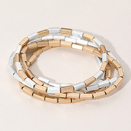 5PCS - Metal Cylinder Beaded Stretch Multi Layered Bracelets