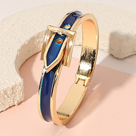 Gold Plated Enamel Belt Hinged Bangle Bracelet