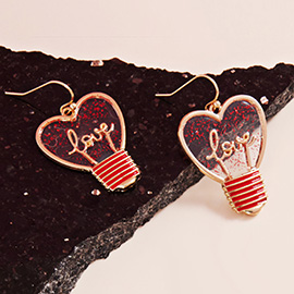 Glittered Enamel LOVE Message Heart Shaped Bulb Dangle Earrings