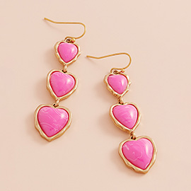 Heart Stone Cluster Link Dropdown Dangle Earrings