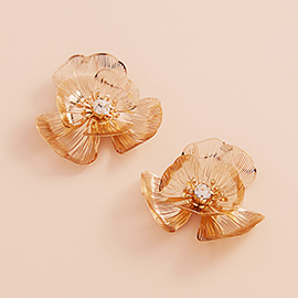 Stone Pointed Metal Filigree Flower Earrings