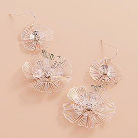 Stone Pointed Double Metal Filigree Flower Link Dropdown Dangle Earrings