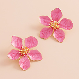 Pearlized Enamel Flower Earrings