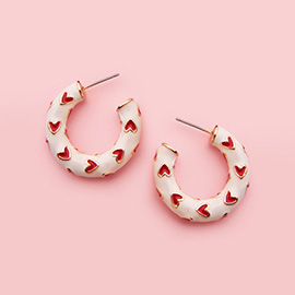 Enamel Heart Patterned Hoop Earrings