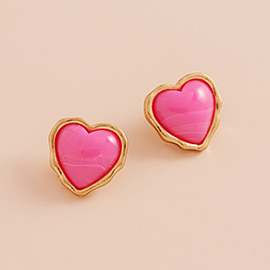 Heart Stone Cluster Stud Earrings