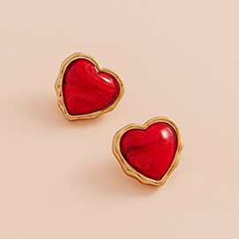 Heart Stone Cluster Stud Earrings