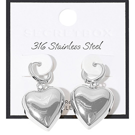 SECRET BOX_Stainless Steel Puffy Heart Dangle Huggie Hoop Earrings