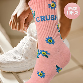 10Pairs - CRUSH Message Flower Patterned Socks