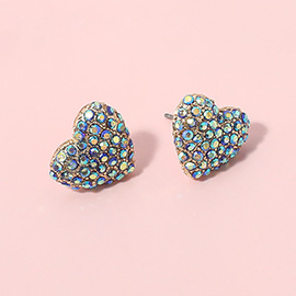 Rhinestone Paved Puffy Heart Stud Earrings