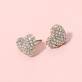 Rhinestone Paved Puffy Heart Stud Earrings