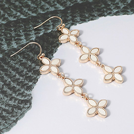 Triple Wooden Clover Link Dropdown Dangle Earrings