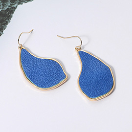 Faux Leather Metal Teardrop Dangle Earrings